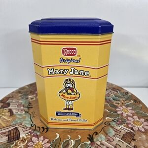Necco Original Mary Jane Anniversary Tin Molasses Peanut Butter Canister Empty